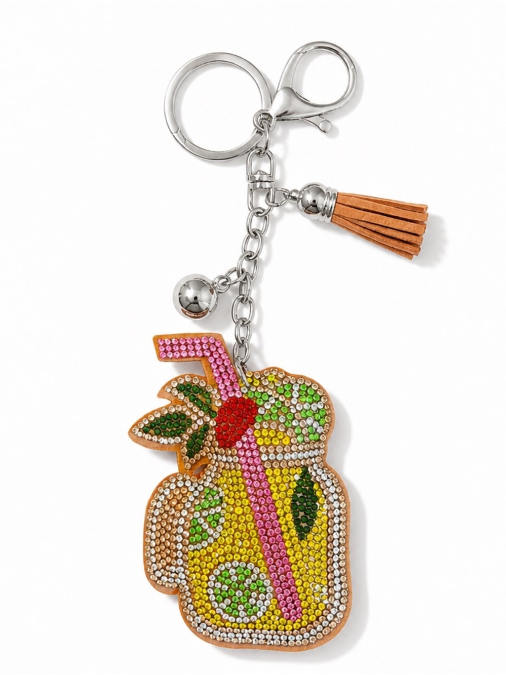 Rhinestone Mason Jar Cocktail Keyring bag backpack charm